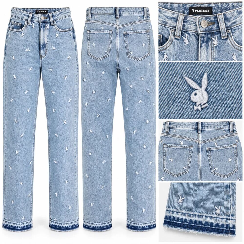 Playboy x PacSun Jeans Womens 27 High Rise Straight Leg Embroidered Denim Logo